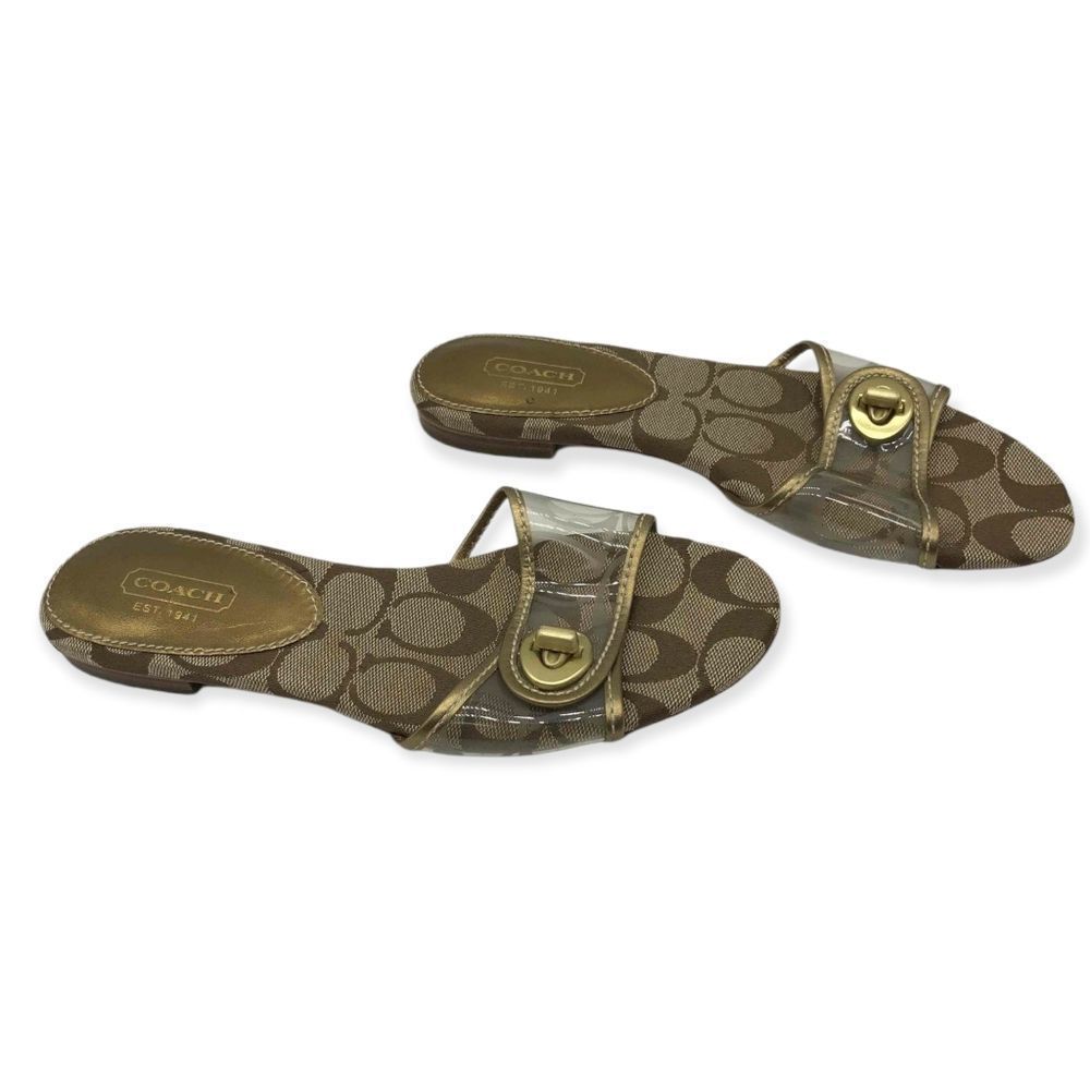 COACH Vintage 90s Monogram‎ Slide Sandals Turnlock Clear PVC 5.5 - Picture 2 of 4